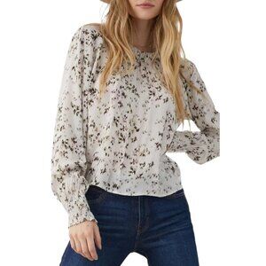 Bella Dahl Painted Ditsy Floral Smocked Long Sleeve Blouse Sz L